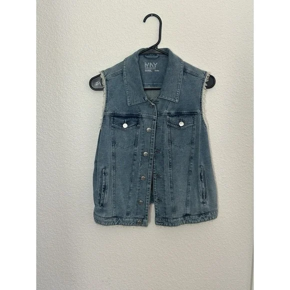 Marc New York Women's Blue Button Vest M Fringe Pockets Collared Sleeveless - Picture 1 of 4
